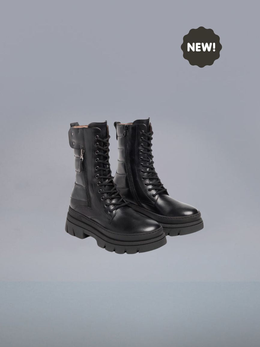 NeroGiardini, made in Italy 🇮🇹.  Military style lace long combat mid ankle Boots,full grain oiled leather upper for superb,fit and zipper opening for wear comfort.