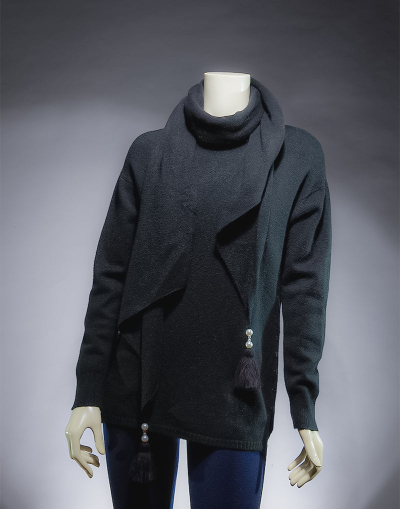 KY Milano Solid Black Soft Brush Warm Sweater.