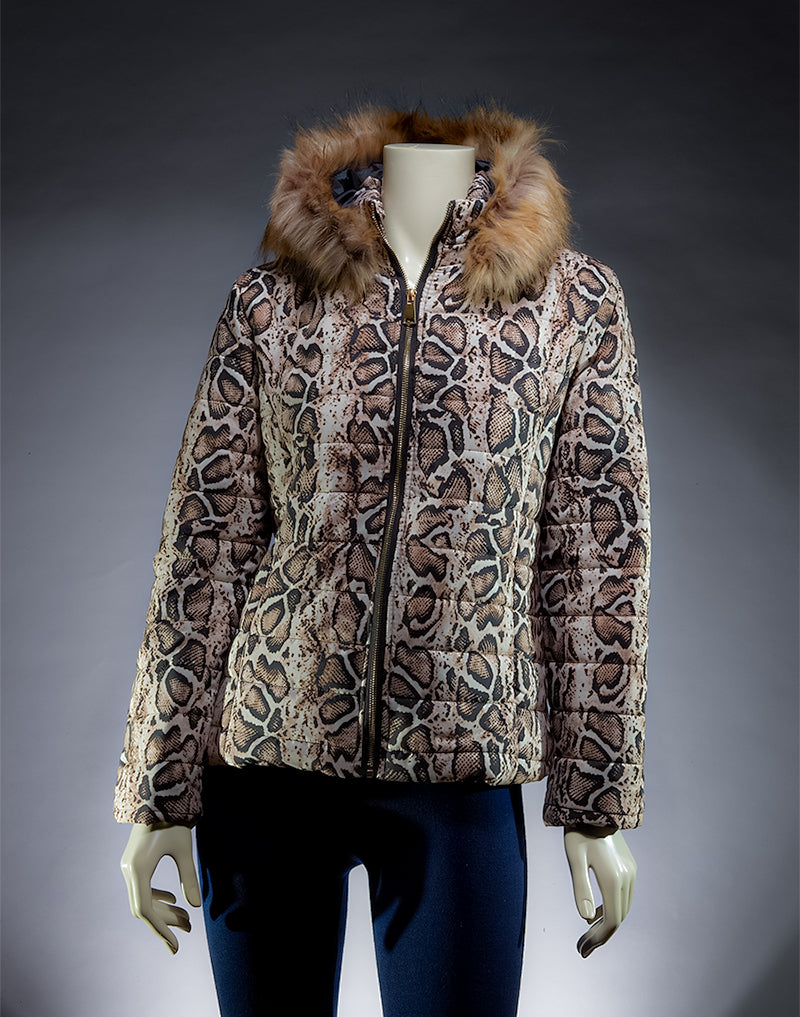 Women's Fashion Warm Beauty Snakeskin Pattern Detachable Hood Jacket .