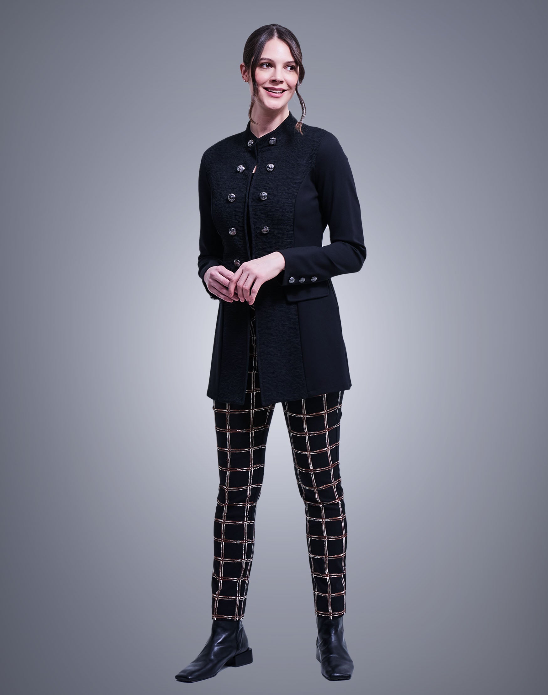 Joseph Ribkoff Long black Ponte Knit Sergeant Pepper Jacket - Style: 213449