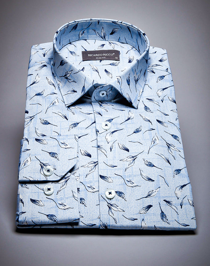 Ricardo Ricco Blue Color Floral Pattern Slim Fit Shirt. (Art: Print 04 Sf)