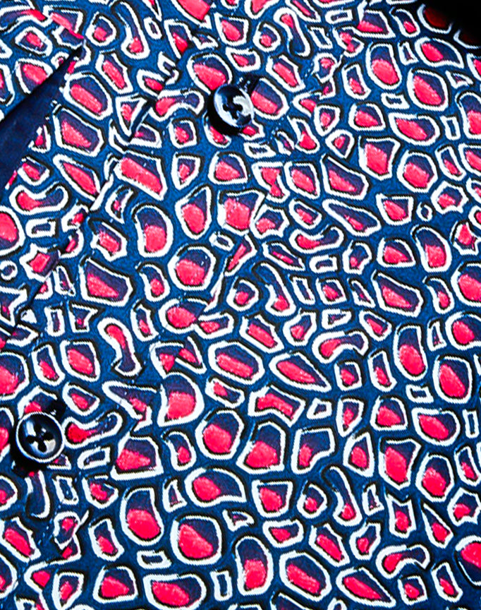 Ricardo Ricco Red/Blue Contrast Abstract Patterned  Slim Fit Shirt. (Art: Bsk 000 60).