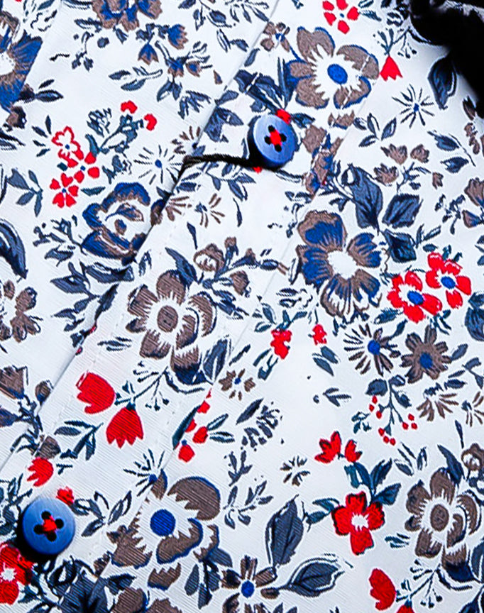 Multi Color Floral Button Down Slim Fit Long Sleeve Shirt.