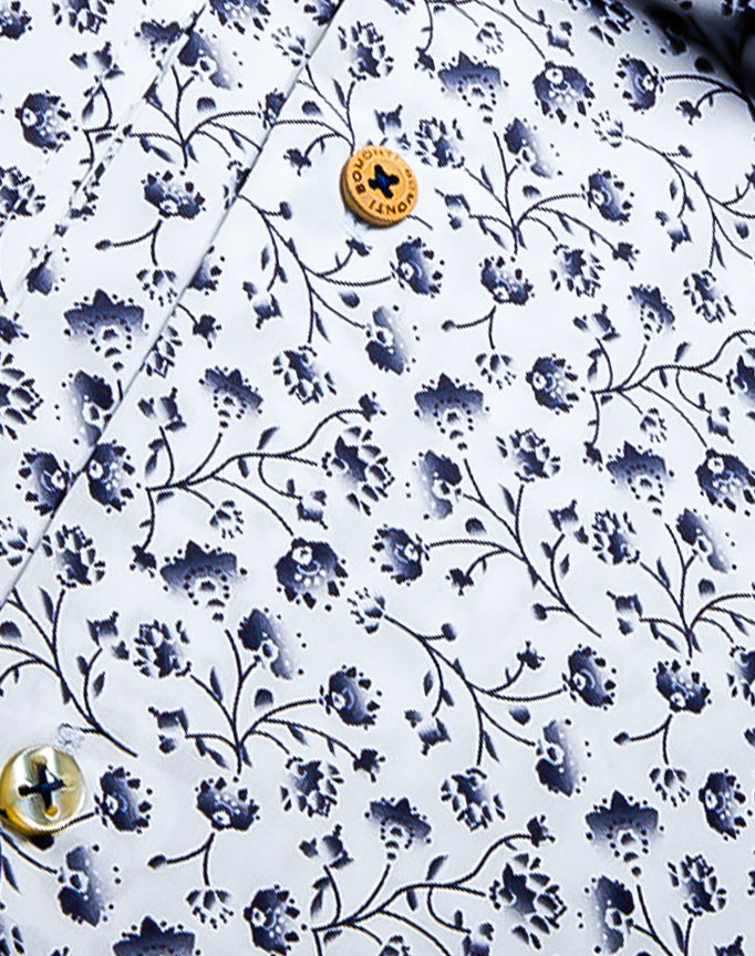 Bomonti White & Black  Contrast Floral Button Down Long Sleeve Shirt.