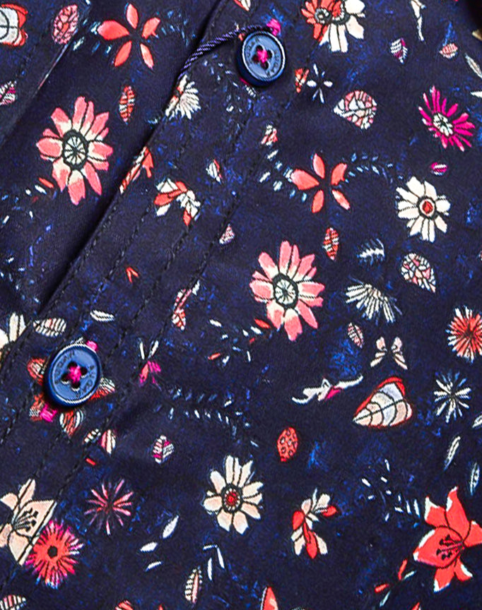 Sugar Men's Floral Patterned Navy Prints Button Up Shirt