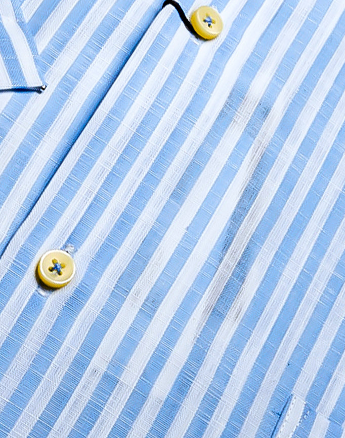 Seven Seas Men Premium Linen Short-Sleeve Shirt. Blue Strips.