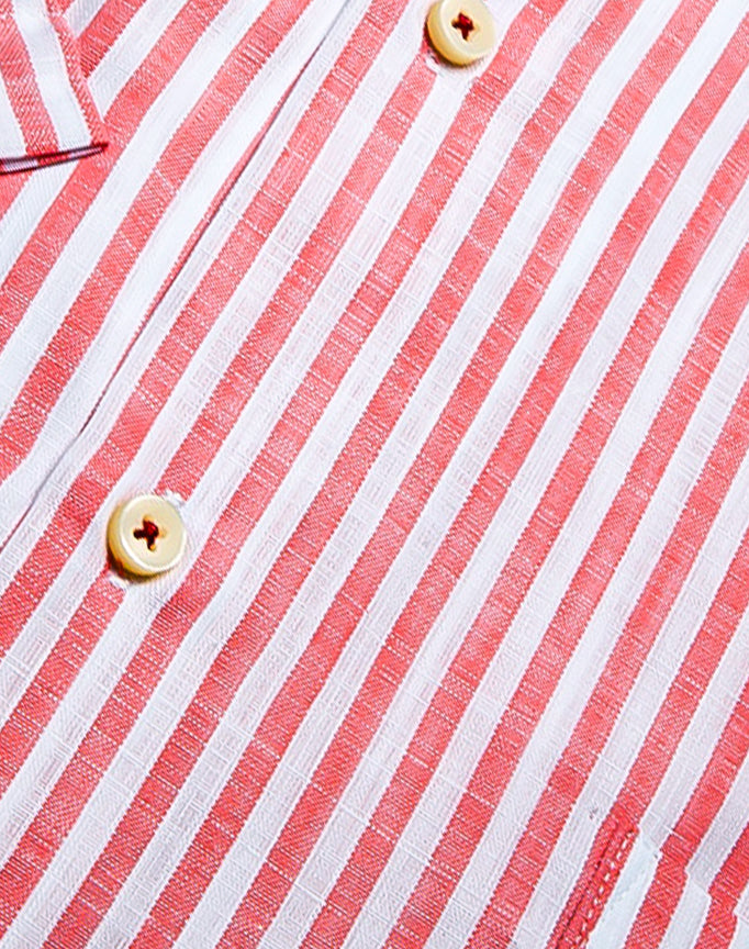 Seven Seas Men Premium Linen Short-Sleeve Shirt. Red Strips.