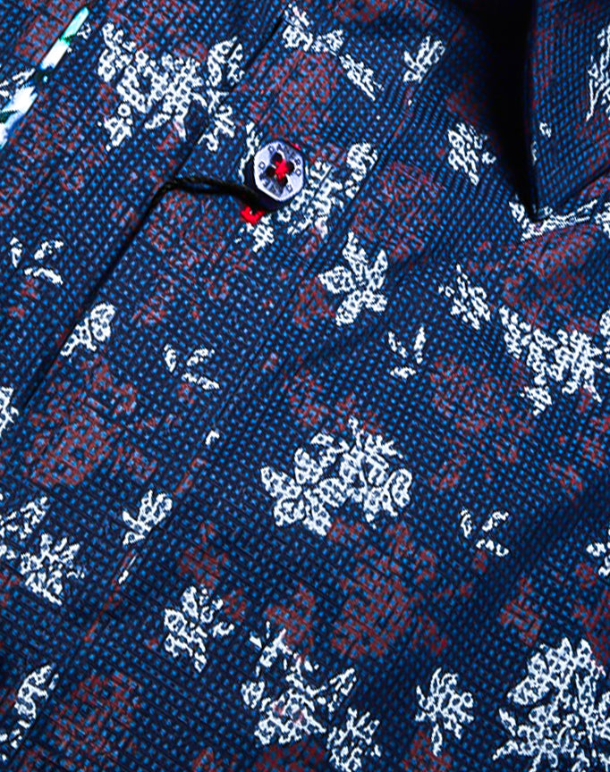 Di Nero Men's Long Sleeve Contrast Teal Color Floral Printed Shirt.