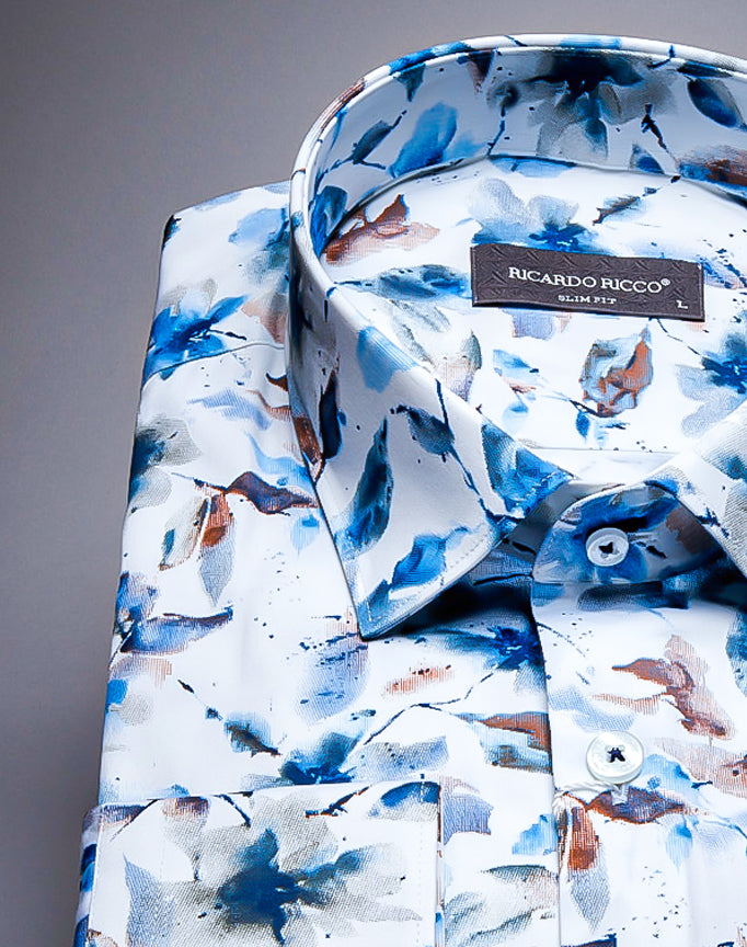 Ricardo Ricco Blue Contrast Long Sleeve Slim Fit Shirt. (Art: Print 03 Sf).